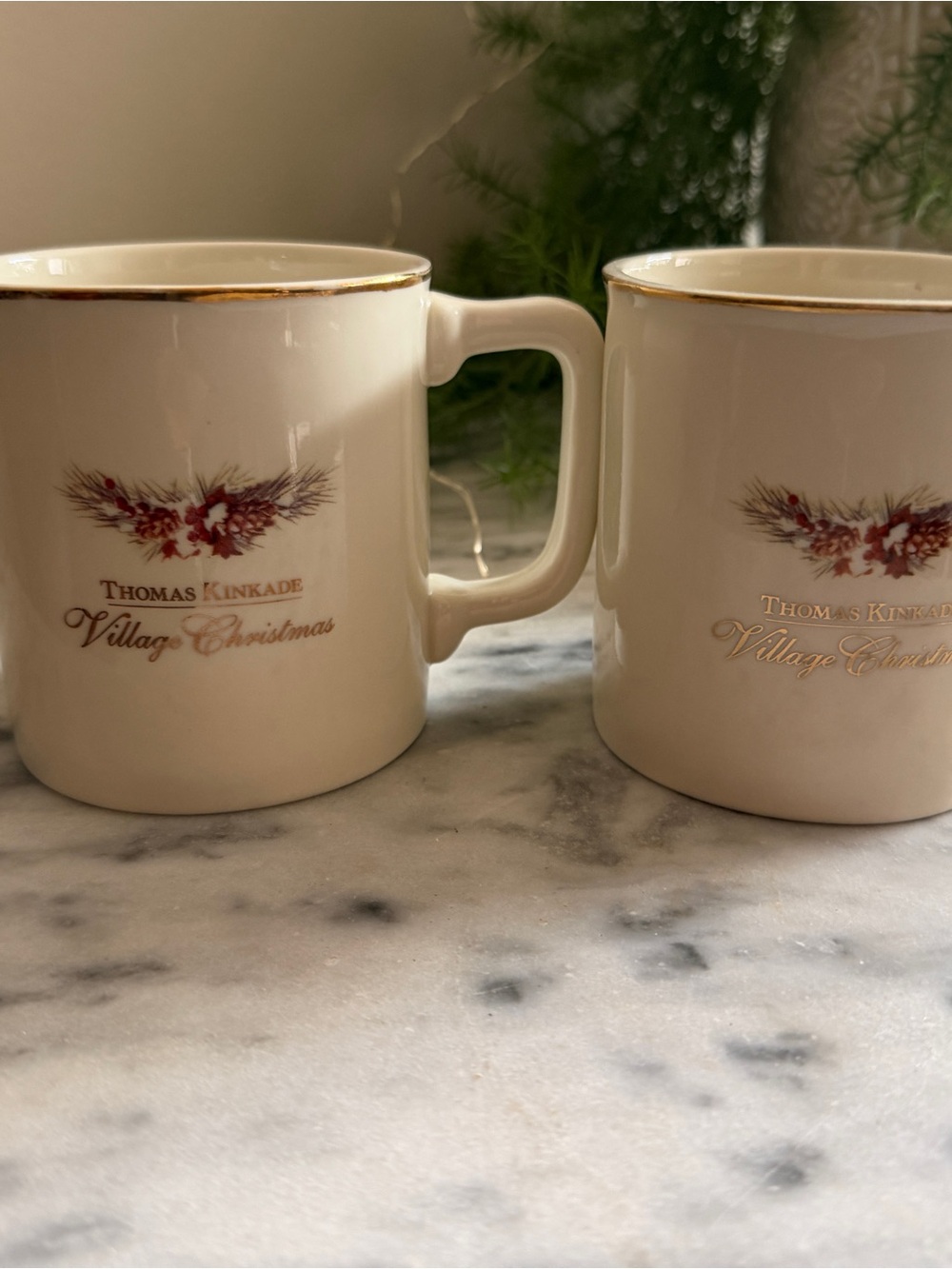 Thomas Kinkade Village Christmas Ceramic Mug - White with Gold Trim